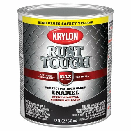 KRYLON Rust Tough Gloss Anti-Rust Safety Color Rust Control Enamel, Safety Yellow, 1 Qt. K09713008